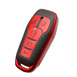 CHATYYD Key Fob Cover for Ford, Soft TPU Smart Remote Car Key Case Accessories Compatible with Ford F150 Explorer 2013-2016 Ford Fusion 2015-2017 Ford Mustang Edge Lincoln MKZ MKC MKX(Red)