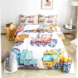 Erosebridal Kids Excavator Comforter Set Queen Size, Retro Truck Down Comforter for Boys Girls Teens, Tractor Machinery Construction Vehicle Bedding Set Crane Digger Mixer Quilted Duvet Bedroom Decor