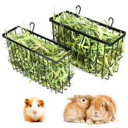 Tangtty 2PCS Rabbit Hay Feeder Guinea Pig Hay Feeder with Heavy Duty Metal Frame hay Rack Pet grass feeder Small animal basket with hook Metal feeding rack for rabbits Guinea pigs Chinchillas Timothy