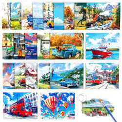 ZOIIWA 24 Pcs Dementia Products for Elderly Reusable Water Painting Toys with 1 Painting Brush Vehicles Themed Dementia Alzheimer's Doodle Coloring Set for Seniors Adults Patients Activities Gifts Games