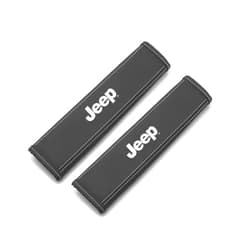 JWJJWHBL Compatible with Jeep Badges Car Seat Belt Shoulder Pad Boutique of 2 Black Fiber Leather Seatbelt Shields License Plate Frame, HJ-JP