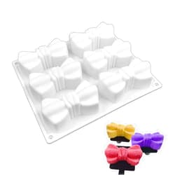HOMUT Bow Silicone Fondant Mold, 6 Cavities Bowknot Shape Silicone Mold Food Grade Bow Tie Shape Silicone Fondant Mold for Fondant Cake Chocolate Mousse Cake Cheese Cake Decorations Handmade Soap