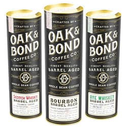 Oak & Bond Coffee Co. Barrel Aged Coffee 3 Pack Bundle: Scotch Whisky, Bourbon, Rye Whiskey - 30oz. Whole Coffee Bean