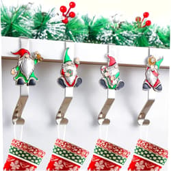 HelaJoy Christmas Stocking Holders for Mantle, Gnome Stocking Holder Stocking Hangers for Mantel Stocking Holder Silver Stocking Holders for Mantle Set 4 Stocking Hooks for Mantle Stocking Holders