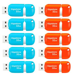 Gigastone V10 32GB 10-Pack USB2.0 Flash Drive 32GB Flash Thumb Drive Memory Stick Pen Drive Capless Retractable Design (Blue&Orange) U207 Blue Orange U207 32GB 10-Pack