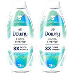 Downy Rinse & Refresh Laundry Odor Remover And Fabric Softener, Cool Cotton, 48 Fl Oz, HE Compatible Laundry Sanitizer, Safe On All Fabrics (Pack of 2)