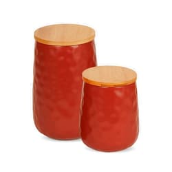 DII Kitchen Accessories Collection, Textured Matte Ceramic Canister Set, Cinnamon, Dimple, 2 Piece