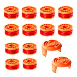 CEZETO 14 Pack Replacement Trimmer Spool for Worx WA0010, 10 Ft/0.065 Inch Trimmer String (12 Spools + 2 Trimmer Caps)