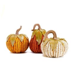 Valery Madelyn Pumpkins Fall Table Decor for Home, Set of 3 Decorative Corn Pumpkins Resin Figurines for Indoor Tabletop Centerpieces Harvest Autumn Thanksgiving Tier Tray Shelf Decoration 5.1 Inch