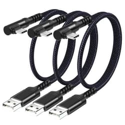 Agtray Short USB Type C Cable, Agtray 3-Pack 1Ft USB-C Right Angle Plug 3A Fast Charging Android Charger USB a to USB c 90 Degree L Shape Cord for Galaxy S23 S22 S21, Note20 10, A71 A51, Pixel 7 7A 6 (Black)