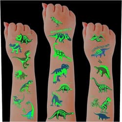 Zonon Halloween Dinosaur Temporary Tattoos for Kids Glow in The Dark Dinosaur Tattoos Sticker Luminous Waterproof Dino Temporary Tattoos for kids Halloween Christmas Party Supplies(Glow Style)