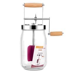 RDGDFONG Butter Churn - Wooden Handle Shakes Stainless Steel Gear Manual Butter Maker, Butter Churner Hand Crank Mason Jar, Baking of Top Gadgets Butter Maker Cream Mixer (51oz)