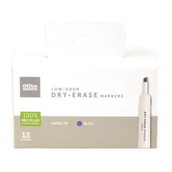 Office Depot 100% Recycled Low-Odor Dry-Erase Markers, Chisel Point, Blue, Pack Of 12, DEM12BLU