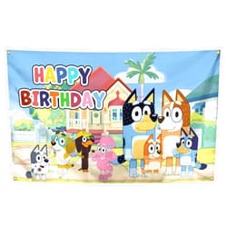 Generic Happy Birthday Banner Blue Dog Cartoon Backdrop for Birthday Party Decorations,Happy Birthday Banner Shoot Photo Backgrounds Props
