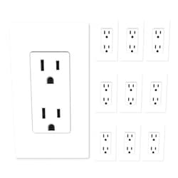 ELEGRP Matte White Standard Decorator Electrical Wall Receptacle Outlet, 15A 125V, 2 Pole 3 Wire, Non- Tamper Resistant, NEMA 5-15R, Self-Grounding, Wall Plate Included, UL Listed, 10 Pack