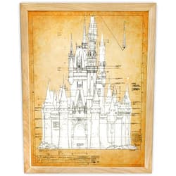 Lone Star Art Walt Disney World Cinderellas Castle Blueprint - Amusement Park - Kids Room Decor, Nursery Wall Art, Home Decorations, Disney Theme Park Vintage Design, 11x14 Framed Art Print Poster