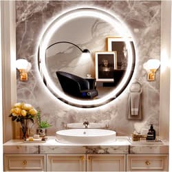 Inswot Round LED Bathroom Mirror 24 Inch- Stepless Dimmable Wall Mirrors with Anti-Fog Vanity Mirror with 3 Color Modes, Dimmable CRI>90, Shatter-Proof, Circle Memory Makeup Mirror with LED Lights