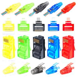 Everest Media Solutions EMS RJ45 Cat6 Pass Through Connectors and Strain Relief Boots, Assorted Colors - Pack of 50/50 | EZ to Crimp Modular Plug for Solid or Stranded UTP Network Cable