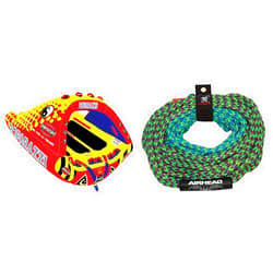 SPORTSSTUFF Poparazzi 1-3 Rider Towable Tube + Airhead 2 Section Tow Rope