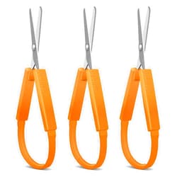 Sokoweii Mini Loop Scissors for Kids, Adaptive Design, Easy-Open Squeeze Handles (3 Pcs, Orange)