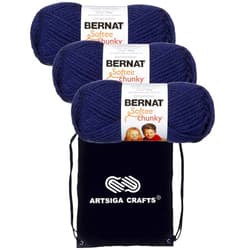 Bernat Softee Chunky Faded Denim 161128-28114 (3-Skeins - Same Dye Lot) Weight S Bulky #6 Acrylic Yarn for Crocheting and Knitting with Project Bag