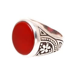 NOVICA Artisan Handmade .925 Sterling Silver Men's Carnelian Signet Ring from India Single Stone Floral Modern Gemstone Birthstone 'Native Flower'