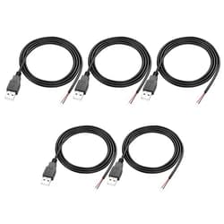 MEIRIYFA USB 2.0 Pigtail Cable - Male Plug 2 Pin Open End Bare Wire, USB A Male to 2 Pin Bare Wire Power Extension Cable 24AWG 5V 2.5A 2 Cores for DIY Replacement Repair-1M (5 PCS)