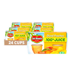 DEL MONTE Diced Peaches FRUIT CUP Snacks in 100% Fruit Juice, 24 Pack, 4 oz Cup