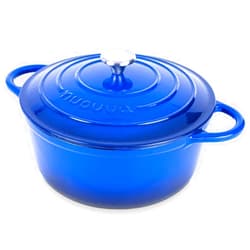 Nuovva Enamelled Cast Iron Dutch Oven Pot with Lid – 6.4 Quart Non Stick Casserole Pot – Heavy Duty & Oven Safe up to 500° F for Bread Baking, Braising, Stews, Roasting – 28cm Dark Blue