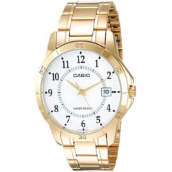Casio #MTP-V004G-7B Men's Standard Gold Tone Stainless Steel White Dial Date Watch