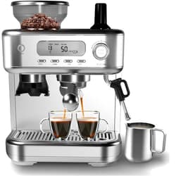 Garvee Espresso Machine Built-In Grinder, High Power Milk Frother, Digital LCD, Stainless Steel (Single/Double Brew)