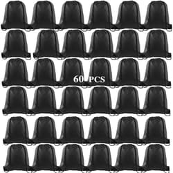 KUUQA 60Pcs Black Drawstring Backpack Bag Sack Drawstring Bags Bulk String Bags Storage Bags for Sport Gym Traveling
