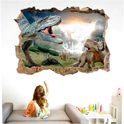 BOSUE SLLXG 3D Dinosaur World Wall Decals Kids Wall Stickers Peel＆Stick Tyranosaurus Home Decor Dinosaur Break Through The Wall Art Murals for Kids Teen Nursery Bedroom Living Room Bathroom Decor