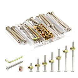 Socell 61pcs Crib Bunk Bed Furniture Hardware Replacement Kit, Stainless Steel Hex Drive Socket Cap Furniture Barrel Screws Bolt Nuts Assortment Kit for Crib Screws with 1 Wrenches(M6x12mm-75mm)
