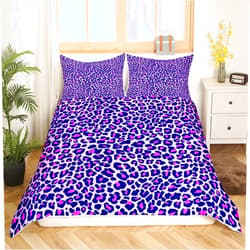 Feelyou Leopard Print Duvet Cover Girls Pink Purple Cheetah Print Bedding Set Wild Animal Theme Comforter Cover Set for Girl Teens Bedroom Decor Bedspread Cover Twin Size with 1 Pillow Case ( No Comforter)
