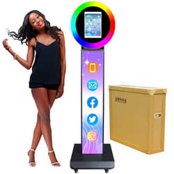 HITUGU Portable Photo Booth for iPad 10.2in 10.9in 11in 12.9in, Metal Shell Selfie Station photobooth Machine,RGB Ring Light,Free Custom Logo, for Parties,Wedding,Christmas,Exhibition