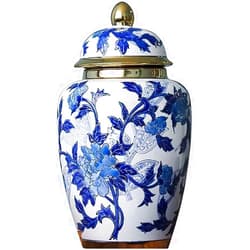 ROPCVAX Porcelain Vases Vase Ceramic Flower Vase Decorative Porcelain Vases with Finial Lid Ginger Jar Flower Pot Flower Vase China Large Ming Style Antique Decorative H40cm Ch