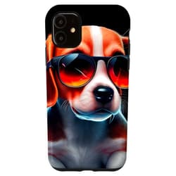 Funny and Cute Dog Lover Unique Digital Art iPhone 11 Cute Adorable Beagle Puppy with Sunglasses Comic Digital Art Case