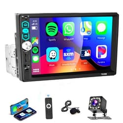 Podofo Single Din Car Stereo Apple Carplay Android Auto Bluetooth 5.1, Podofo 7 Inch HD Touchscreen Car Radio Audio Support FM Radio Android/iOS Mirror Link SWC USB/TF/Aux-in Ports+Backup Camera