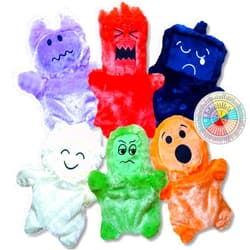 SENSORY4U Emotional Hand Puppets for Kids - Social Skills Activities Mindfulness Tools - Social Emotional Learning and Sensory Play Therapy Toys - Includes Emotion Wheel Magnet (Set of 6 Puppets)