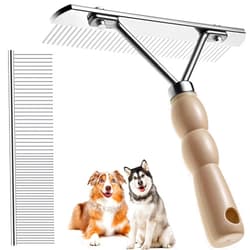 Twellife Dog Rake for Undercoat Long Tooth Dogs Comb, Rake Brush+Stainless Steel Shedding Comb, Husky Undercoat Rake Grooming Tool Set for Big Dog Horse Longhair Cat