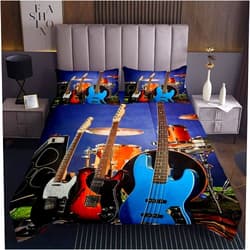 Feelyou Teens Guitar Bedspread Rock Music Themed Quilted Coverlet for Boys Girls Musical Pattern Coverlet Set Electric Guitar Instruments Quilted Bedroom Decor Bedding Collection 2Pcs Twin Size