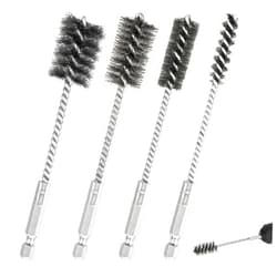 Trinkrittey 4 Pcs Stainless Steel Wire Brushes for Drill Stainless Steel Bore Brush Set 3/8'' 1/2'' 3/4'' 7/8'' Bristles Wire Brush with Hex Shank Handle for Drill Ports Tubes Bearings Cleaning Parts