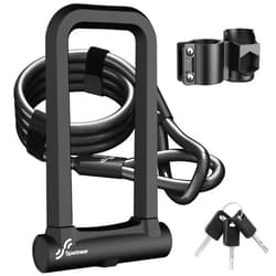 Sportneer Bike Lock: 18mm Heavy Duty Anti Theft Bike U Lock with 5ft Security Steel Cable - Shackle Bicycle U-Locks with 3 Keys & Sturdy Mounting Bracket for Road, Mountain, Electric & Folding Bike
