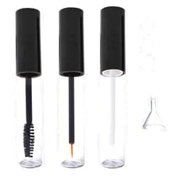 IMIROOTREE 10ml Mini Empty Transparent Mascara Tube, Eyeliner Tube and Lip Gloss Tube with Black Lid Refillable Plastic DIY Cosmetic Container Including Mini Funnel