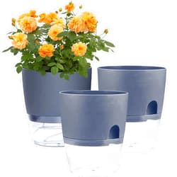 Smanettew Self Watering Pots for Indoor Plants, 3 Pack 6 Inch African Violet Pots, Modern Decorative Plant Pots with Transparent Water Reservoir, Perfect for Indoor House Plants, Flowers (Gray)