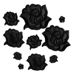 Qianyu 10 Pcs Black Iron on Rose Flower Patches for Clothes Designs Fabric Repair Flower Sew on Embroidered Patches with 5 Sizes Cool Applique Patches for Jacket Jeans Sweater Hats Shoes Bags