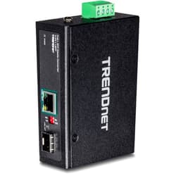 TRENDnet Industrial SFP to Gigabit PoE+ Media Converter, IP30 Rated Housing, Operating Temperature Range -40°– 75 °C to (-40° – 167 °F), TI-PF11SFP, Black