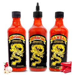 Underwood Ranches Limited Edition Dragon Collection Bundle - Sambal, Chili Garlic & Sriracha Flavor, Perfect for Any Dish! - Made from Red Jalapeno Peppers That Started the Sriracha Movement