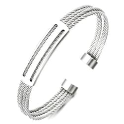 COOLSTEELANDBEYOND Men Women Stainless Steel Twisted Cable Adjustable Cuff Bangle Bracelet Silver Color